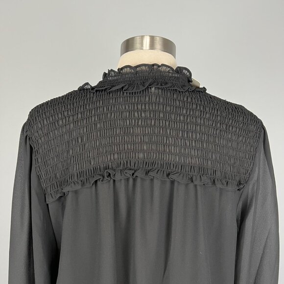 Pleione Womens Tie Neck Long Sheer Sleeve Blouse Black Layered size Large - Picture 8 of 15